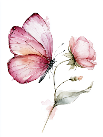 Delicate Watercolor Butterfly and Flower Illustration