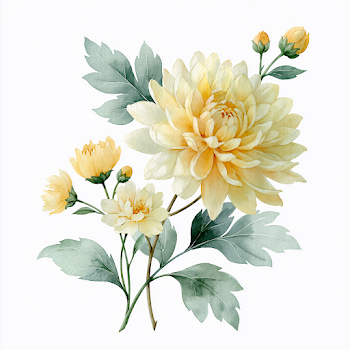 Delicate Watercolor Chrysanthemum Botanical Clipart