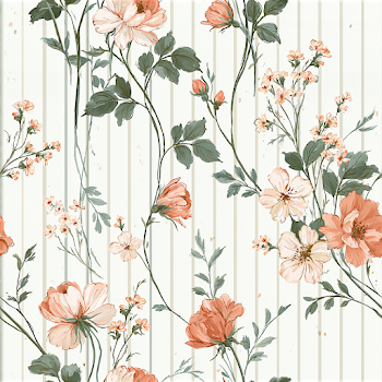 Delicate Watercolor Floral Pattern on Pinstripe