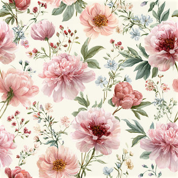 Delicate Watercolor Floral Pattern with Peonies and Jasmine