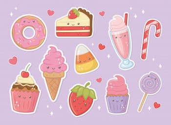 Delicious and sweet products kawaii characters Free Vector
