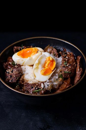 Delicious Beef Bowl with Soft-Boiled Eggs