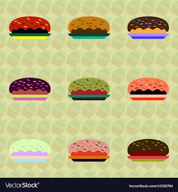 Delicious cake collection cakes icons vector image