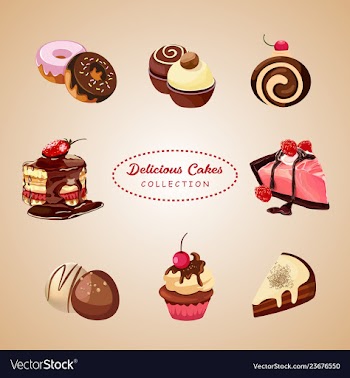 Delicious cakes collection vector image