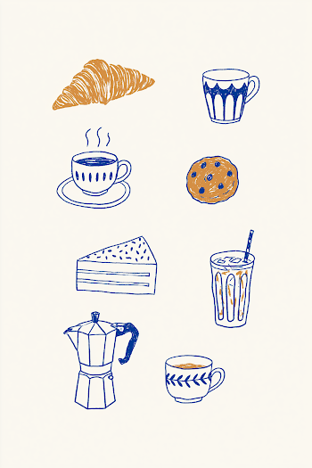 Delicious Coffee and Pastry Icons on Cream Background