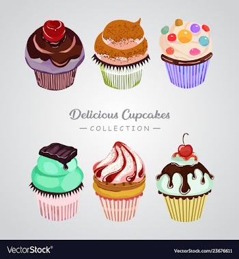 Delicious cupcakes collection vector image