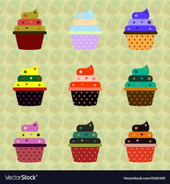Delicious cupcakes set in vector image