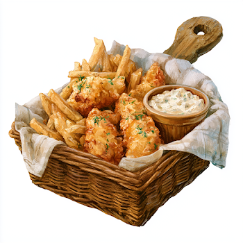 Delicious Fish and Chips in a Handless Basket
