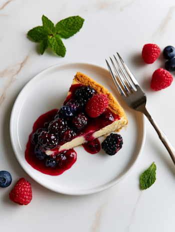 Delicious New York Cheesecake with Berry Compote
