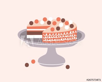 Delicious pie decorated with icing on cake stand isolated on light background