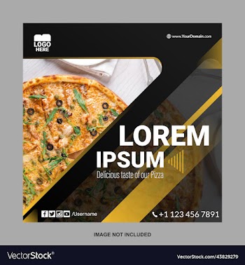 delicious pizza social media post abstract yellow