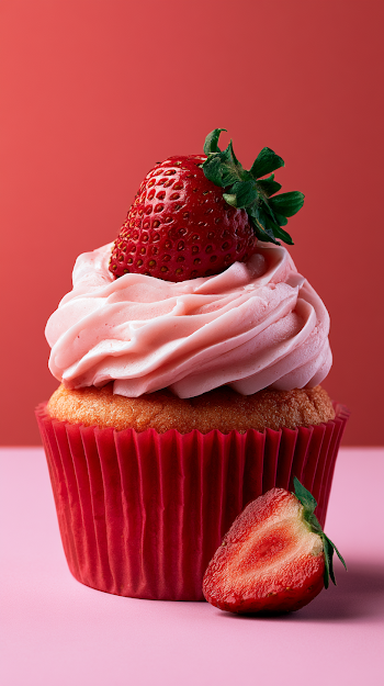 Delicious Strawberry Cupcake with Fresh Strawberries