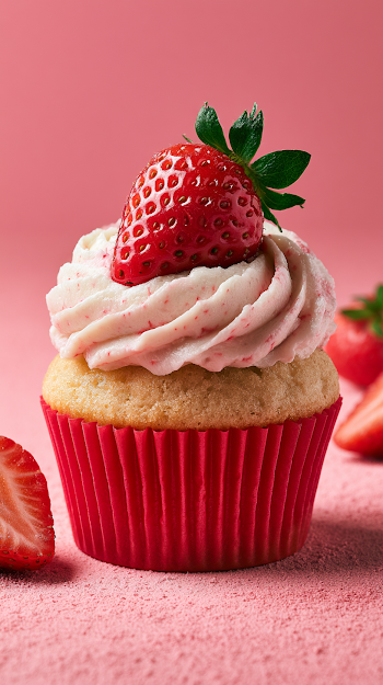 Delicious Strawberry Cupcake with Fresh Topping