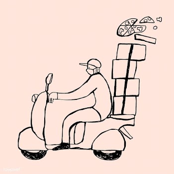 Delivery boy on a scooter on pink background vector | Free  vector - 2304969