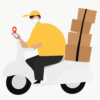 Delivery boy on a scooter with parcel boxes checking customer's lo.. | Free  transparent png - 2336519