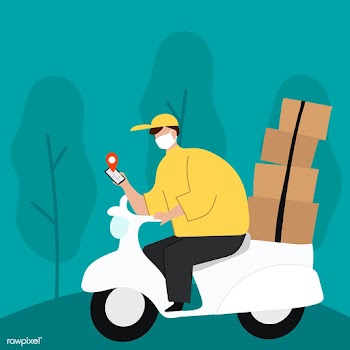 Delivery boy on a scooter with parcel boxes checking customer location.. | Free  vector - 2308824