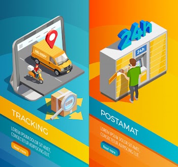 Delivery isometric vertical banners Free Vector