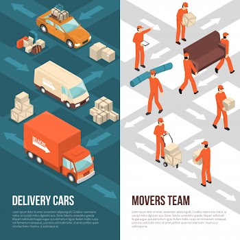 Delivery moving vertical banner set Free Vector