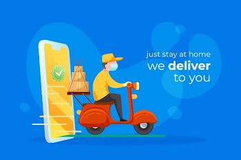 Delivery service with masks concept Free Vector