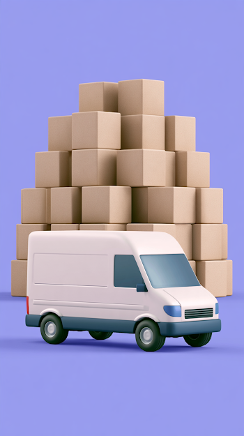 Delivery Van Approaching Stacked Boxes