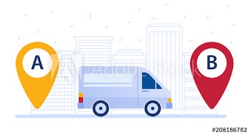 Delivery van shipping cargo according to delivery route