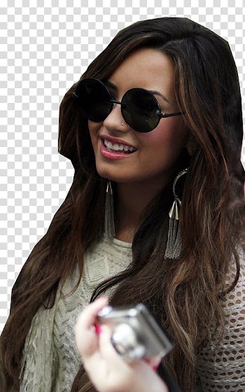 Demi Lovato Nuevos, woman wearing black framed hippie sunglasses transparent background PNG clipart