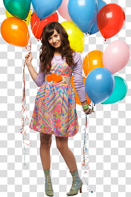 Demi lovato, woman holding balloons transparent background PNG clipart