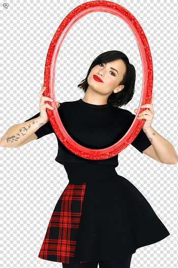 DemiLovatoPO, Demi Lovato holding oval red frame transparent background PNG clipart