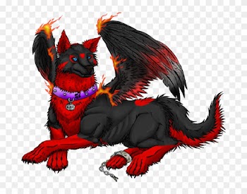 Demon Wolf With - Black And Red Wolf With Wings