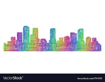 Denver skyline silhouette - multicolor line art vector image