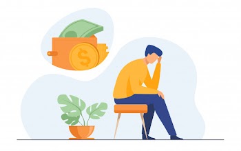 Depressed sad man thinking over financial problems Free Vector