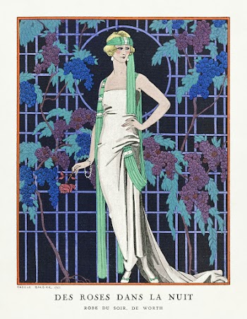 Des robes dans la nuit: Robe du soir, de Worth (1921) fashion illustration in high resolution by George Barbier. Original from The Rijksmuseum. Digitally enhanced by rawpixel.