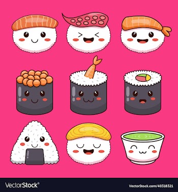 design a kawaii cartoon sushi collection