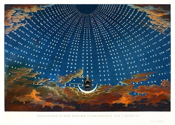 Design for The Magic Flute: The Hall of Stars in the Palace of the Queen of the Night, Act 1, Scene 6 (1847&ndash;1849) print in high resolution by After Karl Friedrich Schinkel. Original from The MET Museum. Digitally enhanced by rawpixel.