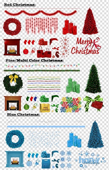 Design Your Own Christmas Renders, red, green, and blue Christmas trees transparent background PNG clipart
