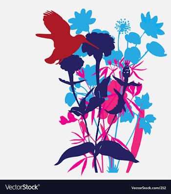 Designer flowers with tropical bird vector image