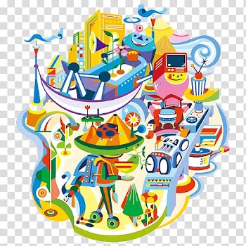 Designer Illustration, Color cartoon illustration of the city transparent background PNG clipart