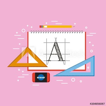 designer notebook triangle ruler eraser and pencil tools vector illustration