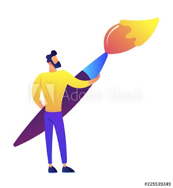 Designer paints with big paint brush vector illustration