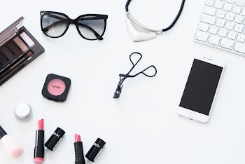 Desktop with beauty products
