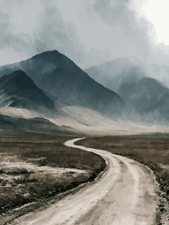 Desolate Mountain Landscape under Fog