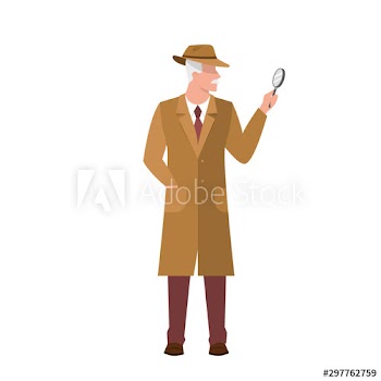 Detective in a coat holding a magnifier