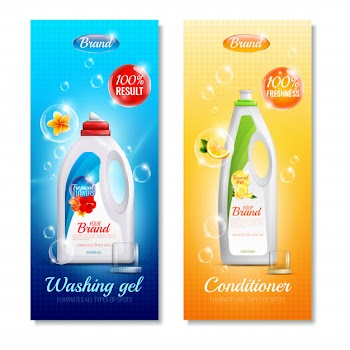 Detergents clothes vertical banner set Free Vector