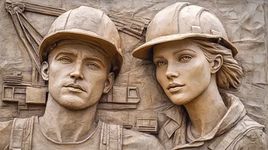 Determined Construction Workers Relief Sculpture Determined Construction Workers Relief Sculpture