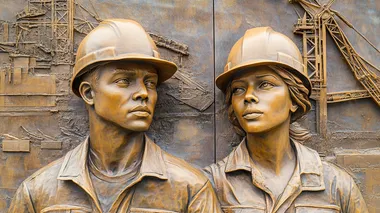 Determined Construction Workers Relief Sculpture Determined Construction Workers Relief Sculpture