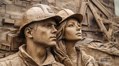 Determined Construction Workers Relief Sculpture Determined Construction Workers Relief Sculpture