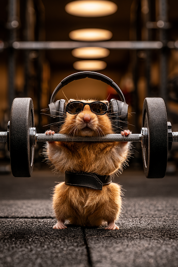 Determined Hamster Weightlifting in Gym