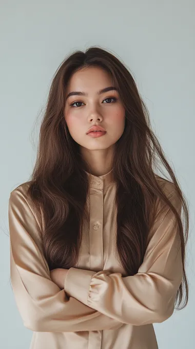 Determined Malay Woman in Satin Baju Kurung