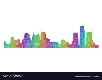 Detroit skyline silhouette - multicolor line art vector image