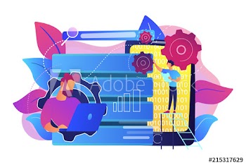 Developer using big data applications and tablet